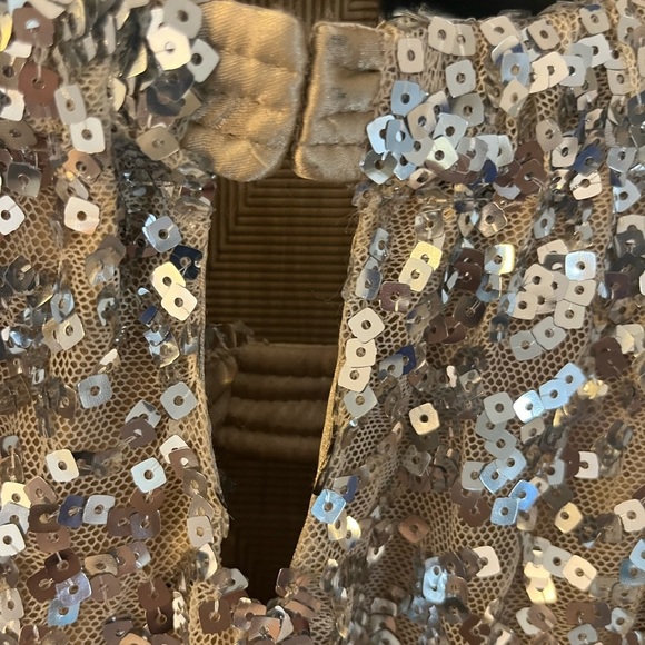 Tahari Nude Mesh w/ Silver Sequins Embellished Halter Top Sz M - Picture 3 of 7